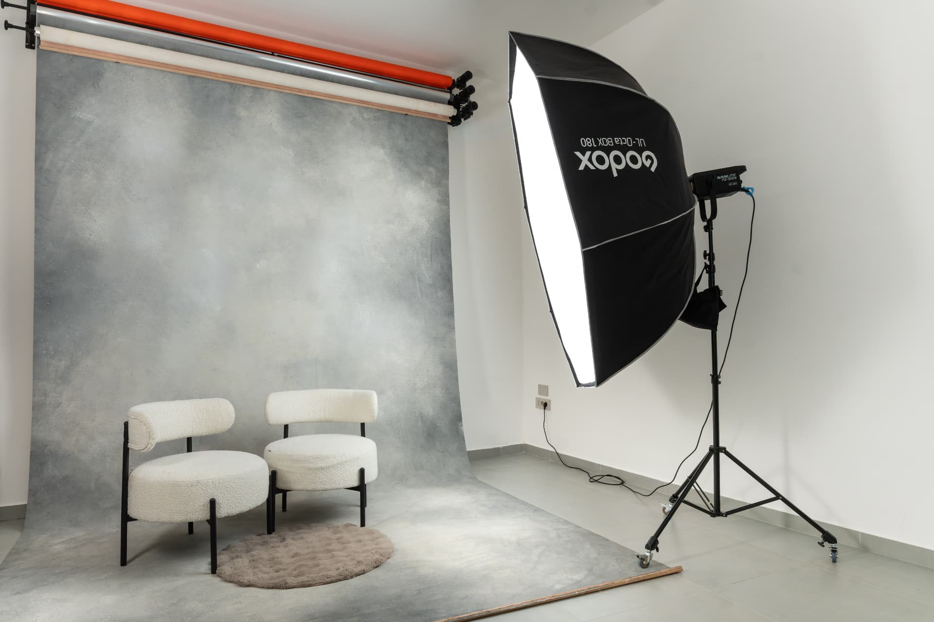 Fondale grigio texturizzato con octabox Godox